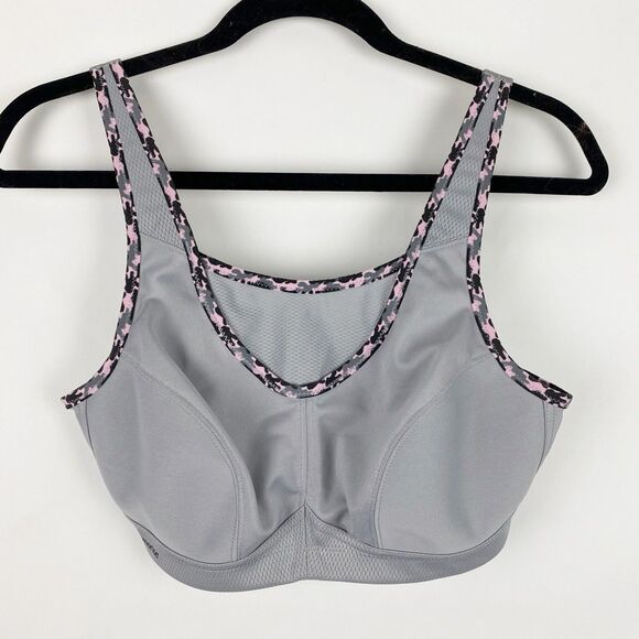 GLAMORISE No Bounce Non-Padded Camisole Sports Bra Gray Pink Camo - Size 36C - Picture 1 of 4